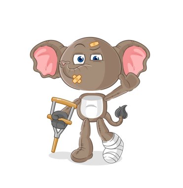 the elephant sick with limping stick. cartoon mascot vecto