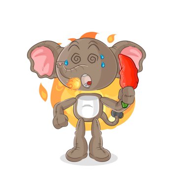 the elephant eat hot chilie mascot. cartoon vecto