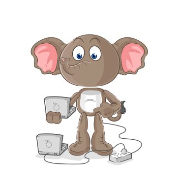 the elephant with laptop mascot. cartoon vecto