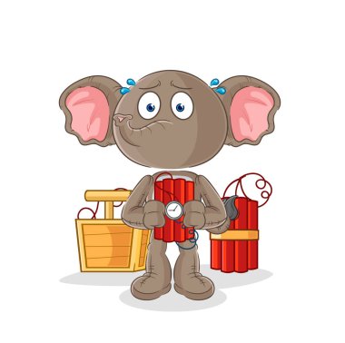 the elephant holding dynamite character. cartoon mascot vecto