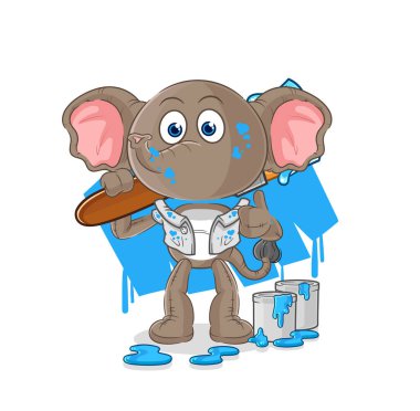 the elephant painter illustration. character vecto