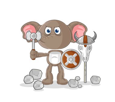 the elephant viking with an ax illustration. character vecto