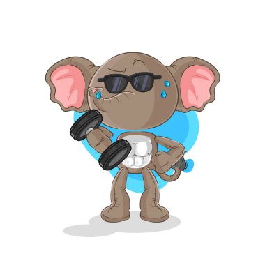 the elephant lifting dumbbell vector. cartoon characte