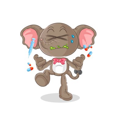 the elephant drug overdose. cartoon illustratio