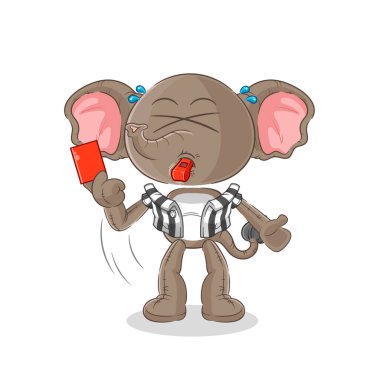 the elephant referee with red card illustration. character vecto
