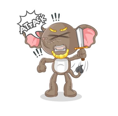 the elephant knights attack with sword. cartoon mascot vecto