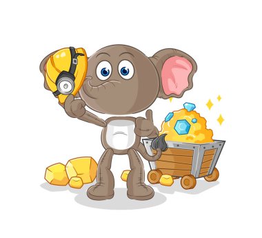 the elephant miner with gold character. cartoon mascot vecto