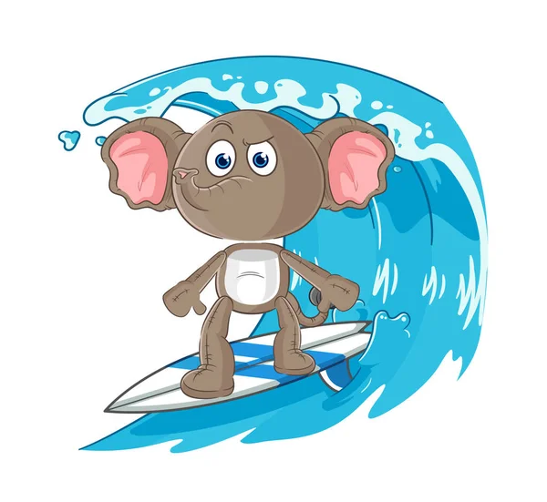 Personagem Surfe Elefante Mascote Desenhos Animados Vecto — Vetor de Stock