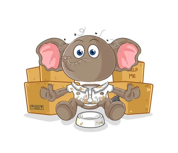 Elephant Homeless Character Cartoon Mascot Vecto — Vettoriale Stock