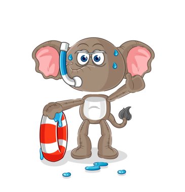 the elephant swimmer with buoy mascot. cartoon vecto