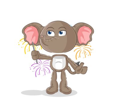 the elephant with fireworks mascot. cartoon vecto