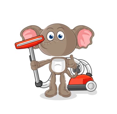 the elephant clean with a vacuum . character vecto