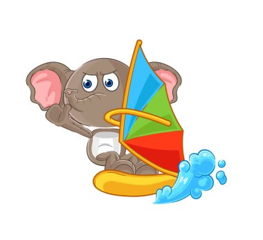 the elephant windsurfing character. mascot vecto