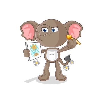 the elephant traditional painter cartoon character vecto
