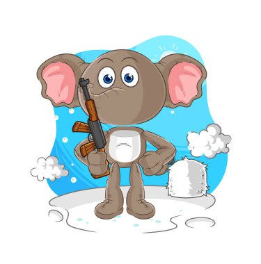 the elephant soldier in winter. character mascot vecto