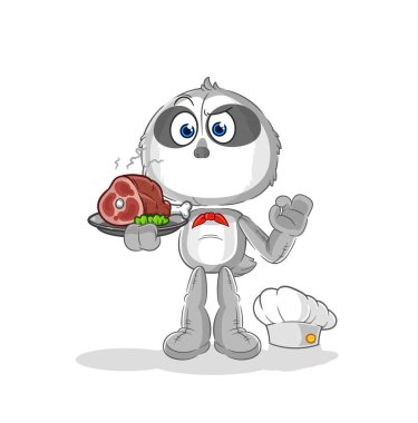 the sloth chef with meat mascot. cartoon vecto
