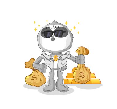 the sloth rich character. cartoon mascot vecto