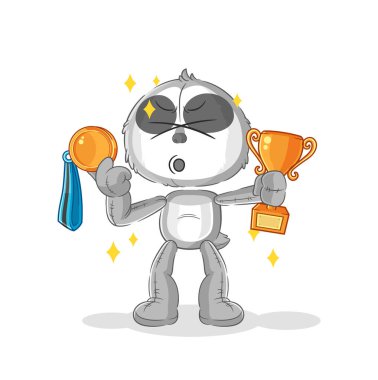 the sloth winner with trophie. cartoon characte