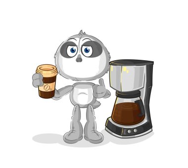 the sloth drinking coffee illustration. character vecto