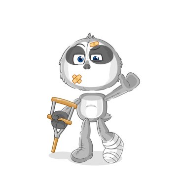 the sloth sick with limping stick. cartoon mascot vecto