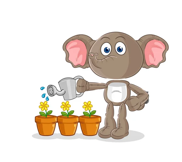 Elephant Watering Flowers Mascot Cartoon Vecto — Stok Vektör