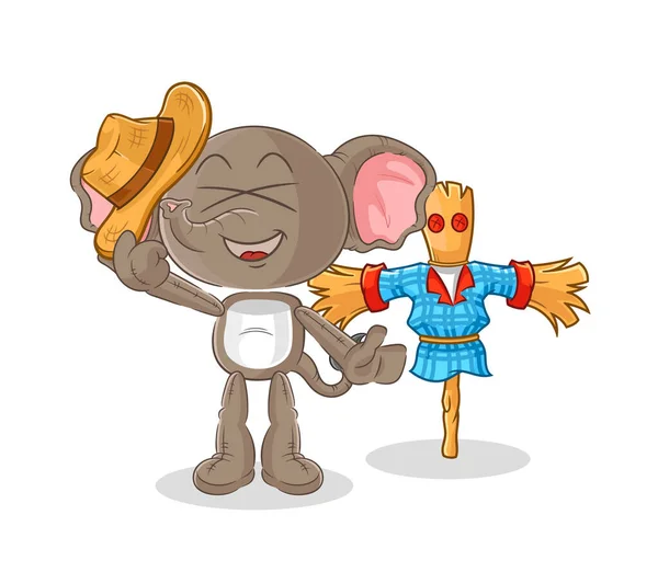 Elephant Scarecrows Cartoon Character Vecto — ストックベクタ