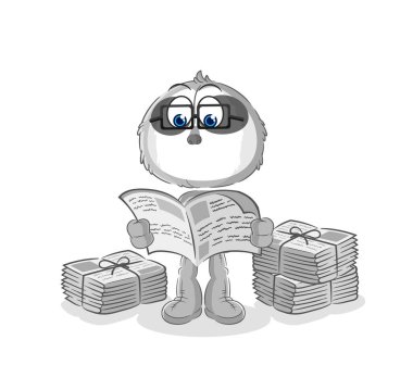 the sloth read newspaper cartoon. character vecto