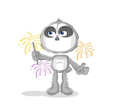 the sloth with fireworks mascot. cartoon vecto