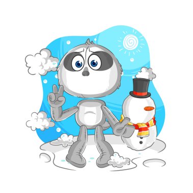 Soğuk kış karakterindeki tembel hayvan. karikatür maskotu vektosu