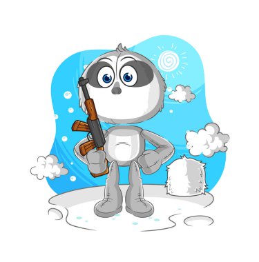 the sloth soldier in winter. character mascot vecto