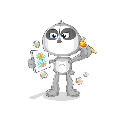 the sloth traditional painter cartoon character vecto