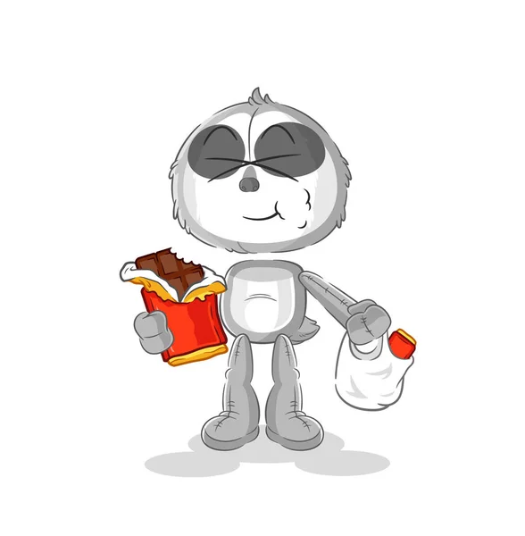 Sloth Eat Chocolate Mascot Cartoon Vecto — Stock vektor