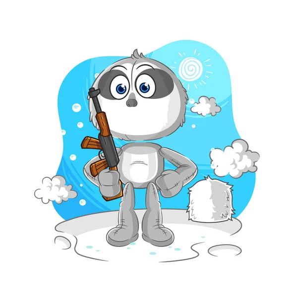 Sloth Soldier Winter Character Mascot Vecto — Stok Vektör