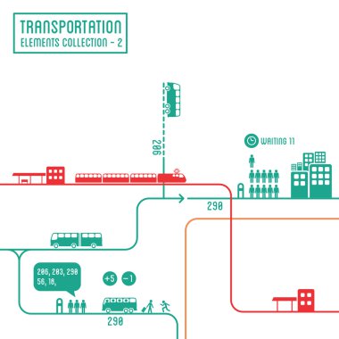 ulaşım infographics - grafik öğeleri koleksiyonu 2, otobüs güzergahları & tren istasyonu