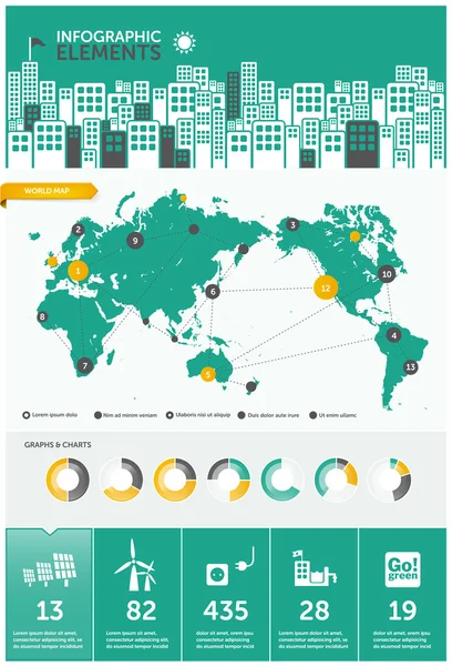 Stadt-Infografik - mit Symbolen, Diagrammen und Gestaltungselementen — Stockvektor