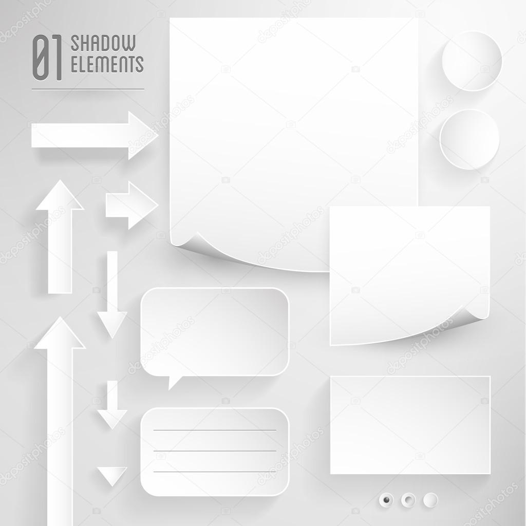 Paper graphic on grey background - design elements with precise shadows