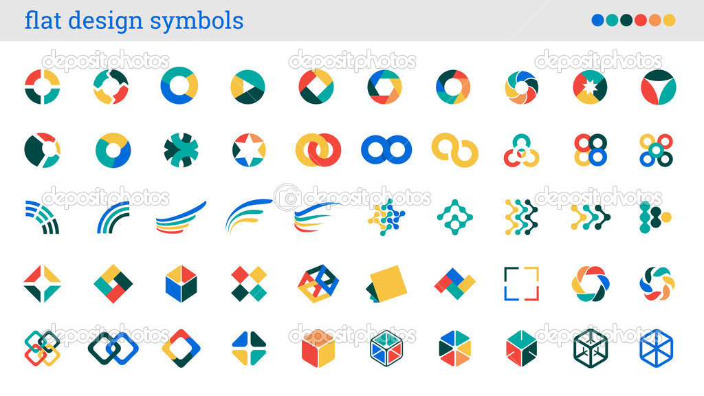 Flat design symbols, signs, abstract icons
