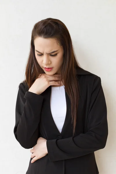 Mujer enferma con problema de garganta —  Fotos de Stock
