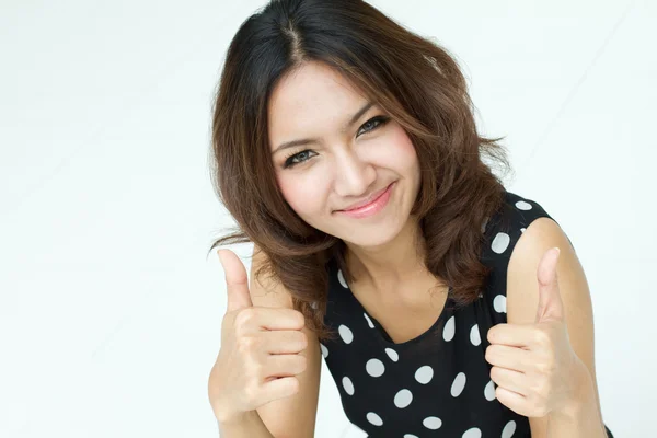 Thumb up from smiling beautiful woman — Stock Photo, Image