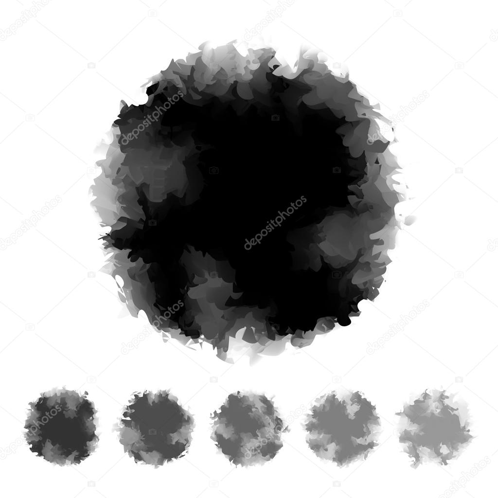 Set of black and grey tone water color round shape design for brush, textbox, design element, VECTOR EPS10