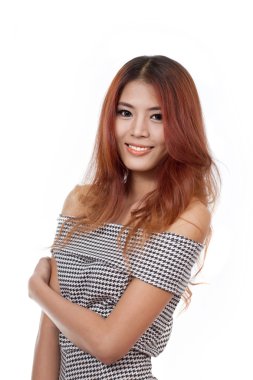 mutlu, pozitif güzel gülümseyen kadın izole beyaz arka