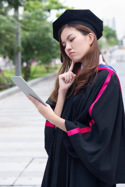 Newly Graduate Female College Student Looking Job Online Media — Stock Photo, Image