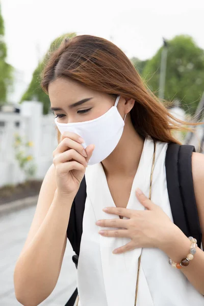Vaccinated Young Asian Woman Wearing Face Mask Getting Sick Coronavirus — Stock Fotó