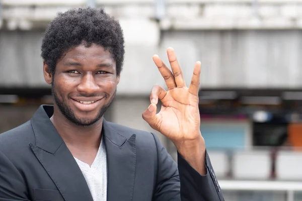Happy Black African Business Man Office Worker Giving Hand Gesture — Foto de Stock