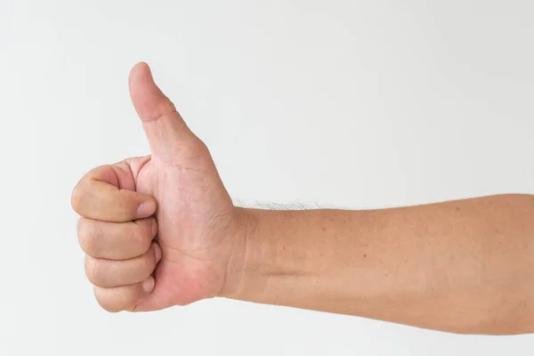 Hand Giving Approving Thumb Gesture Old Senior Asian Man Hand — Stock Photo, Image