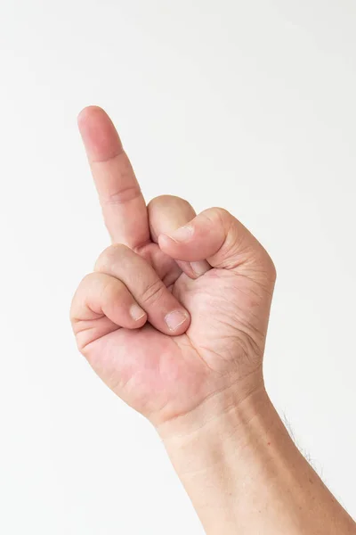 Hand Flipping Middle Finger Rude Body Gesture Old Man Hand — Stock Photo, Image