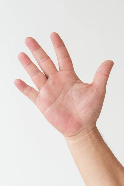 Old Senior Man Hand Pointing Five Fingers — Stock Photo, Image