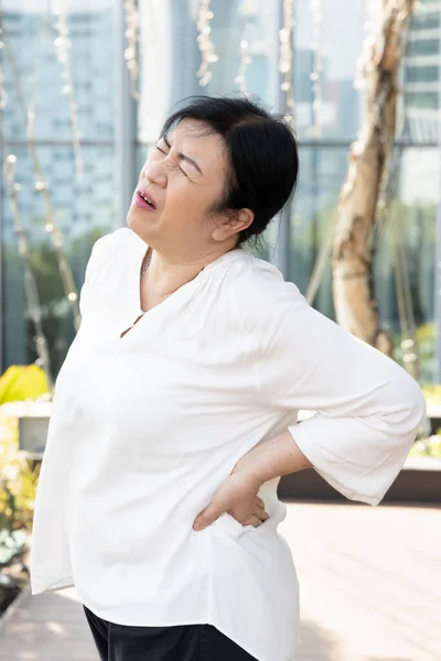 Anciana Asiática Enferma Que Sufre Dolor Cintura Espalda Concepto Rigidez — Foto de Stock