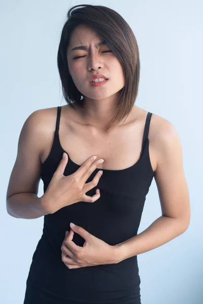 Asian Woman Suffering Acid Reflux Gerd Symptoms — Stock Photo, Image