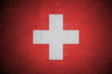 İsviçre bayrağı desen beton duvar.